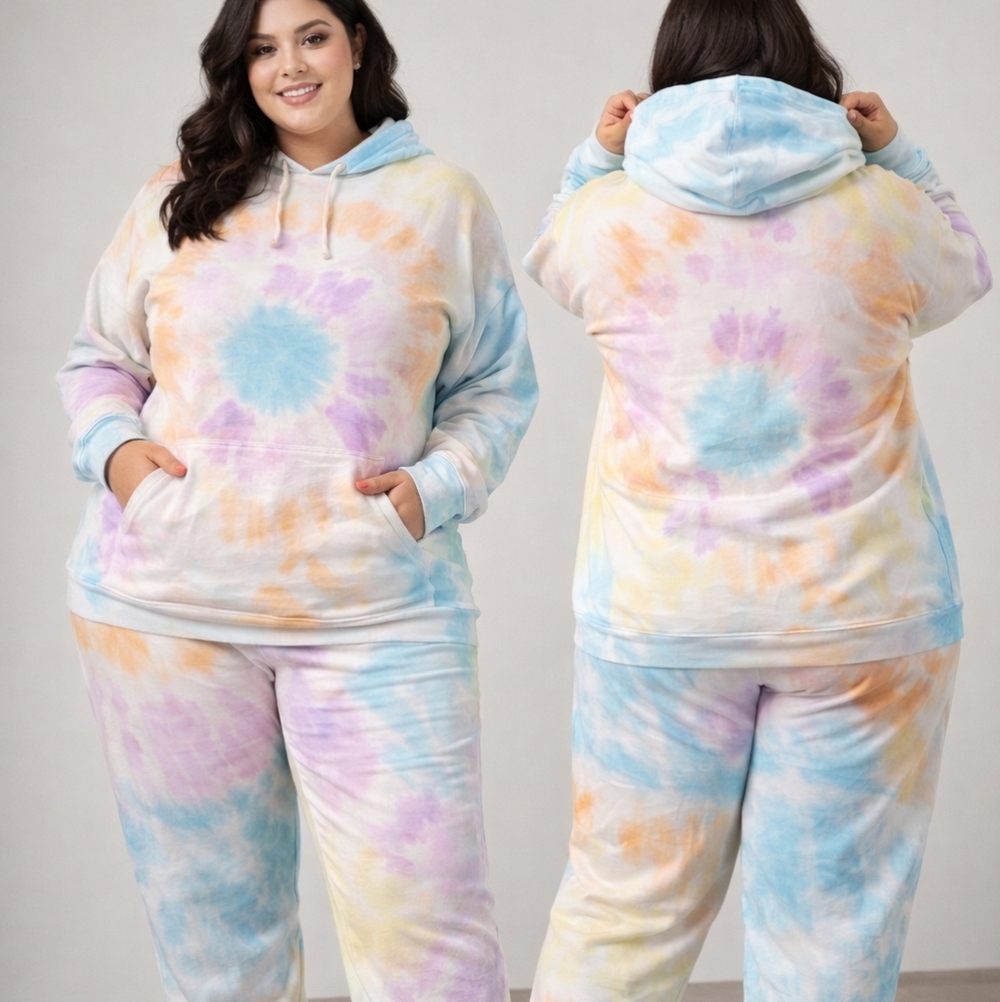 Hazel Blues Tie Dye Lounge Set – Womens 3XL Hoodie & Jogger Pants – Pastel Tie D